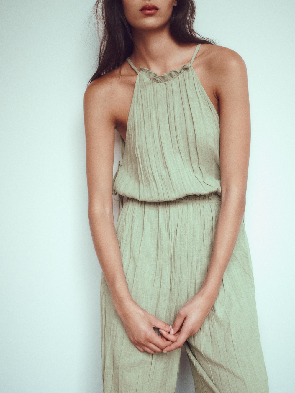 Zara Light Green Halter Neck Jumpsuit